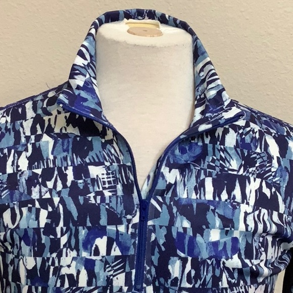 PMX ZIP MOCK NECK TOP- BLUE Liza Lyb Print - Picture 2 of 9